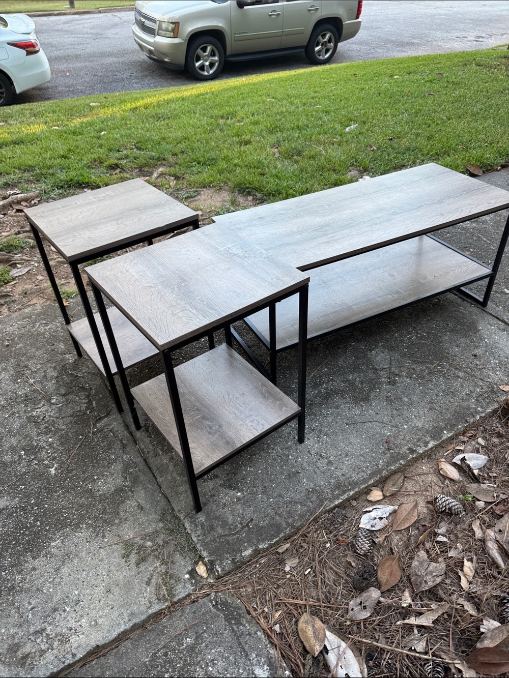 Modern Gray Wood and Black Metal Nesting Tables - Home Accents